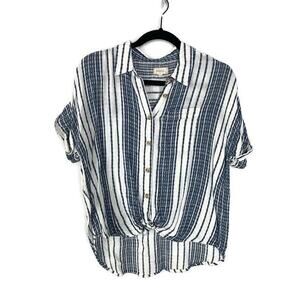 Sandy & Sid Womens Striped Button-Down Short Sleeve Top Size S